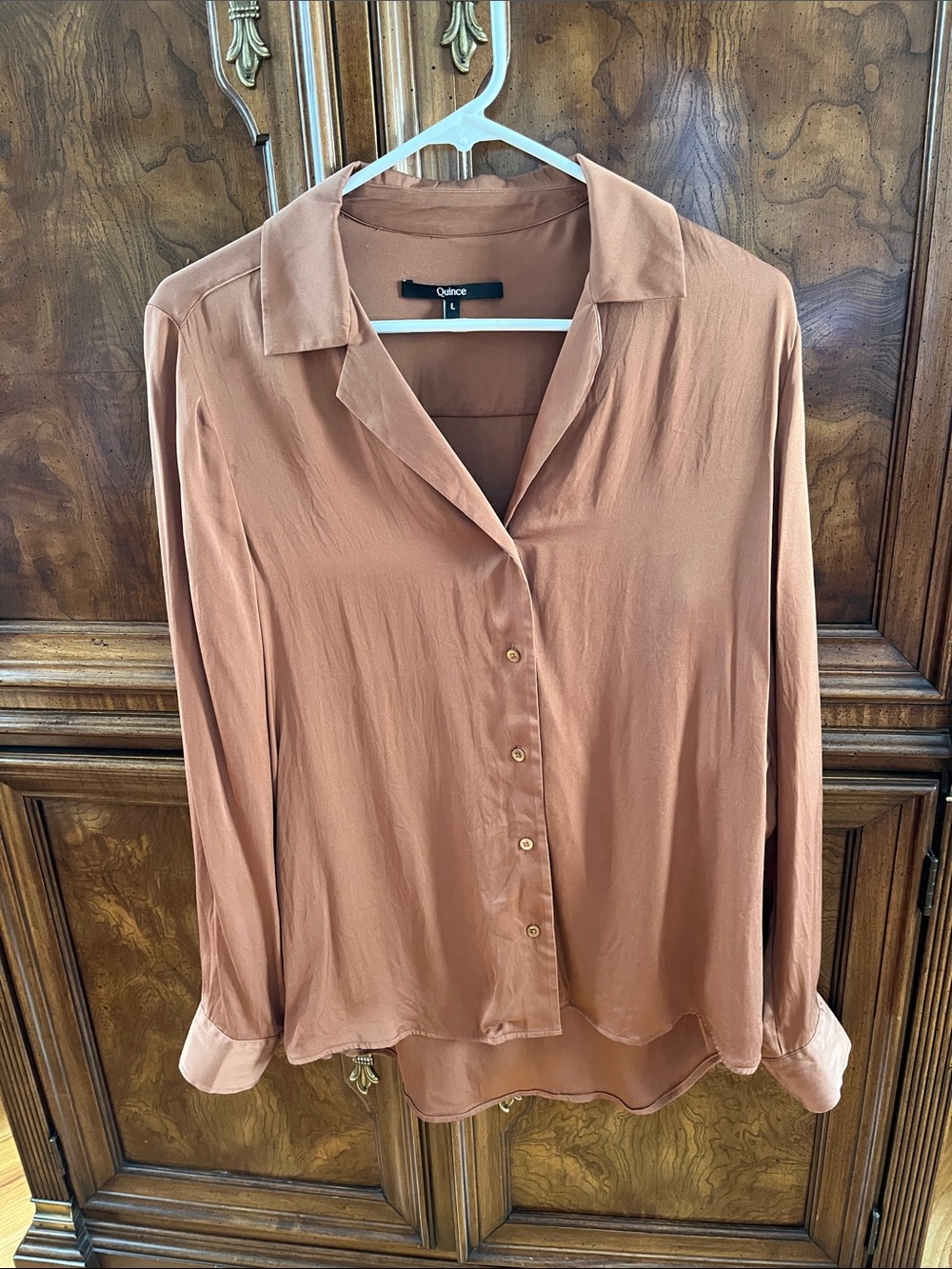 Quince Rust Button-Front Long Sleeve Blouse